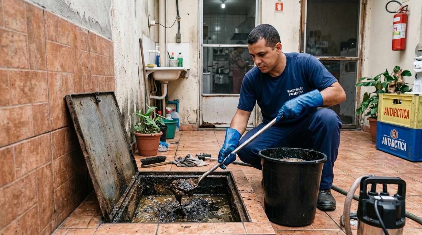 Equipe de limpeza de caixa de gordura em Sorocaba-SP