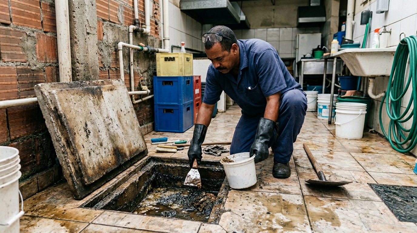 Limpeza de caixa de gordura residencial em Sorocaba-SP